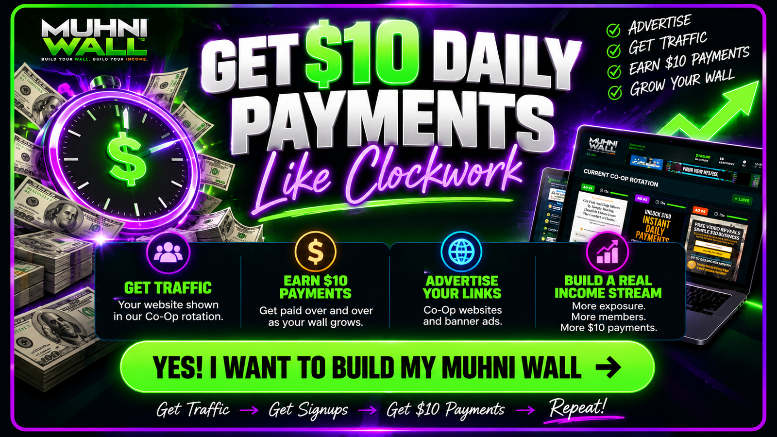 Get $10 Daily Payments Like Clockwork with Muhni Wall